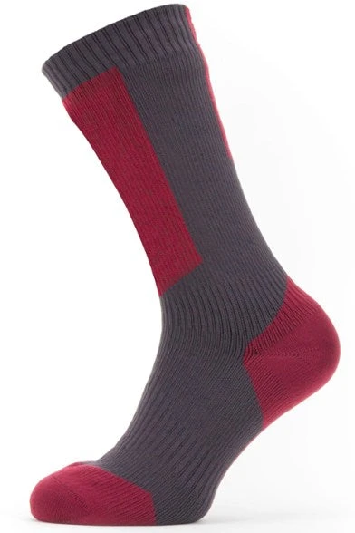 Sealskinz Waterproof Cold Weather Mid Length Sock With Hydrostop (Gray/Red/White) 1 Sealskinz Waterproof Cold Weather Mid Length Sock With Hydrostop (Gray/Red/White)